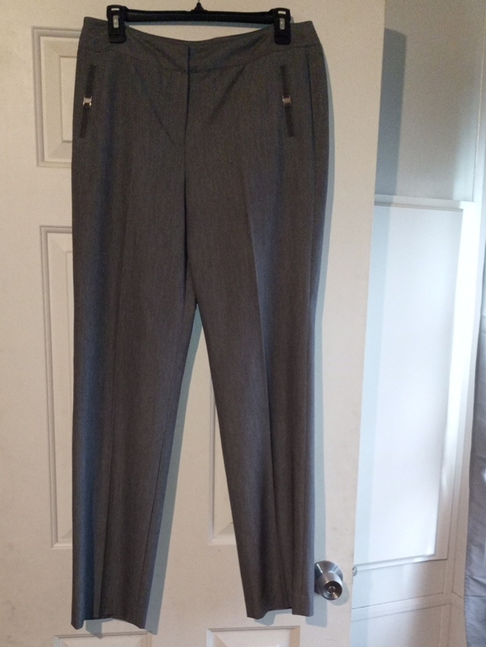 Larry Levine Gray Straight-Leg Dress Pants with Zip Pockets